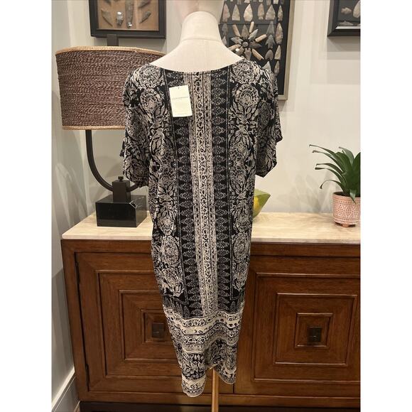Lucky Brand V-Neck Dress With Pocket Black Gray & Bone Damask Size Large New - Picture 5 of 6